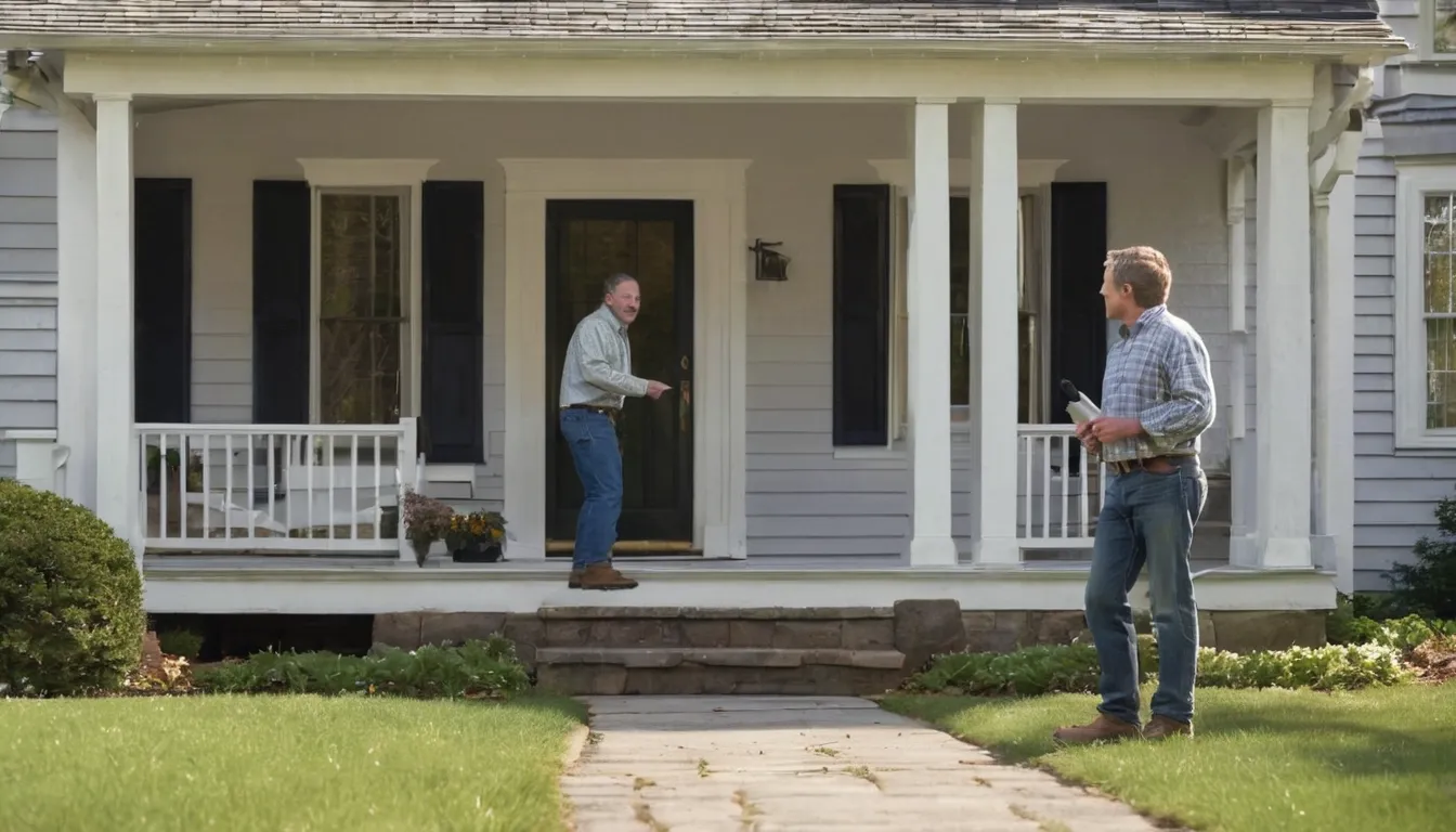 A pest control provider talking with a homeowner at the front door of a home in New Brunswick