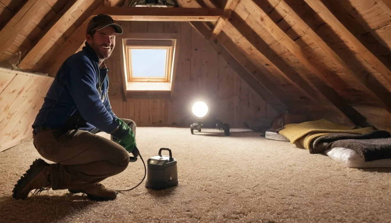 Provider in protective gear inspecting an attic for rodents and wildlife in a home in the New Brunswick area